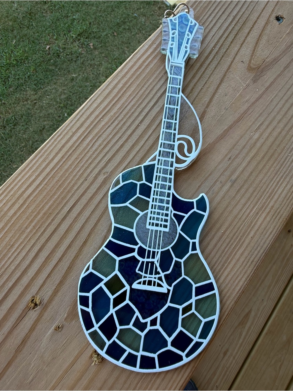 Handcrafted Blue Mosaic Guitar Wall Art - Decorative Home Accent. Approx 11”